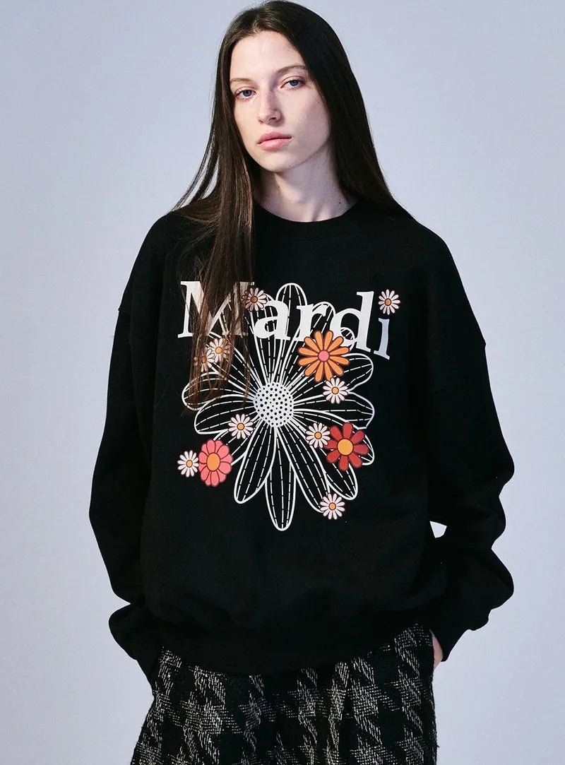 Mardi Mercredi Sweatshirt Flowermardi Blossom Black Cream - HADNES