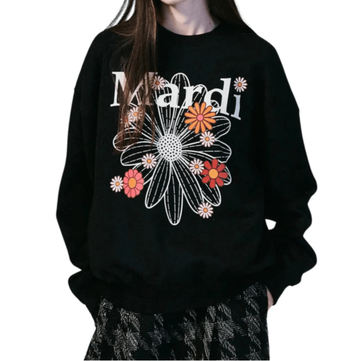 Mardi Mercredi Sweatshirt Flowermardi Blossom Black Cream - HADNES