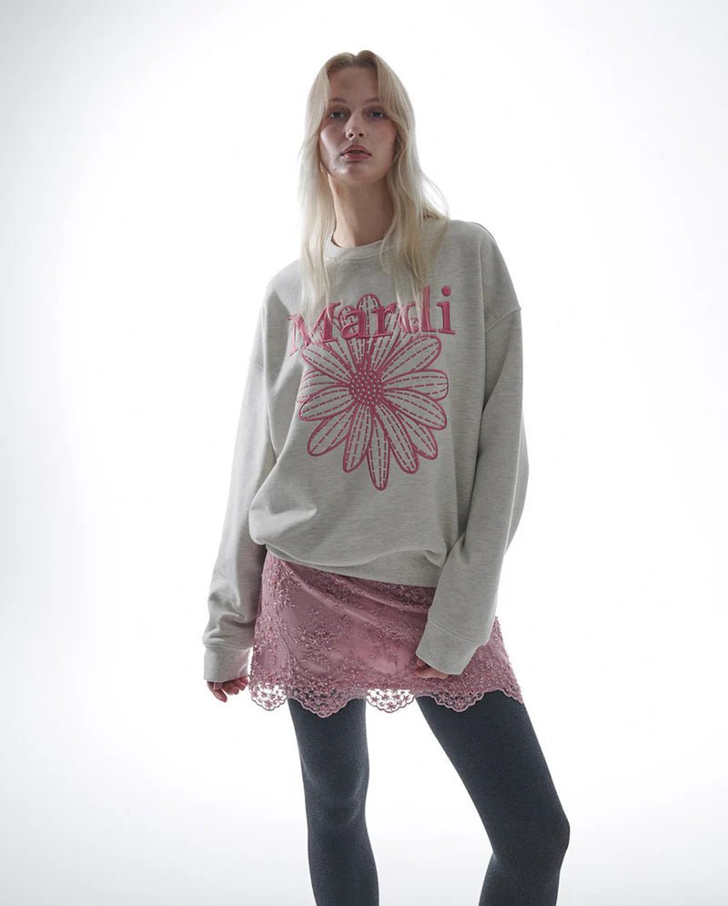 Mardi Mercredi Sweatshirt Flowermardi Needlework Oatmeal Pink - HADNES