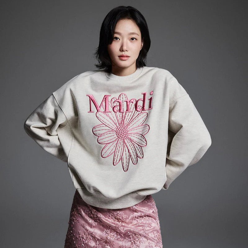 Mardi Mercredi Sweatshirt Flowermardi Needlework Oatmeal Pink - HADNES