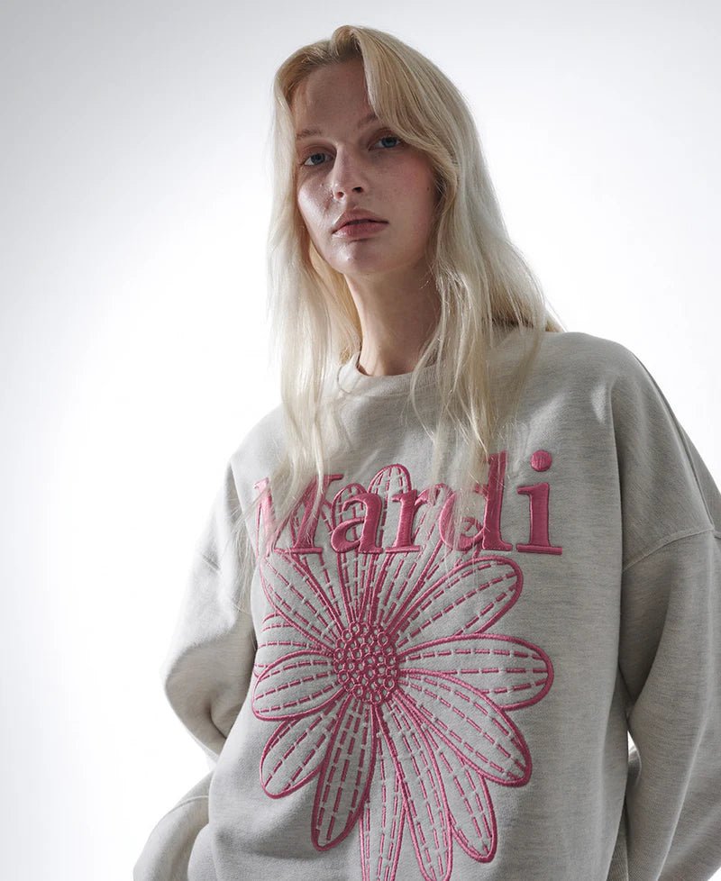 Mardi Mercredi Sweatshirt Flowermardi Needlework Oatmeal Pink - HADNES