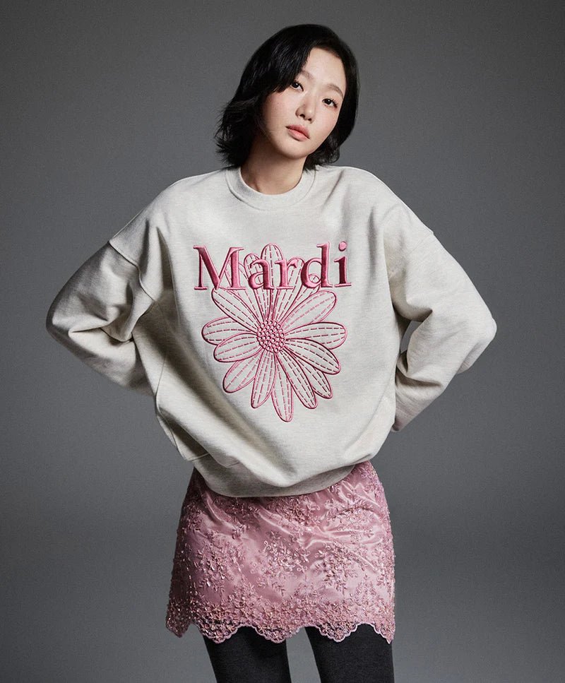Mardi Mercredi Sweatshirt Flowermardi Needlework Oatmeal Pink - HADNES