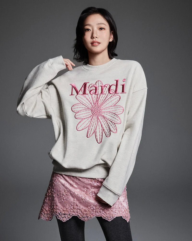 Mardi Mercredi Sweatshirt Flowermardi Needlework Oatmeal Pink - HADNES