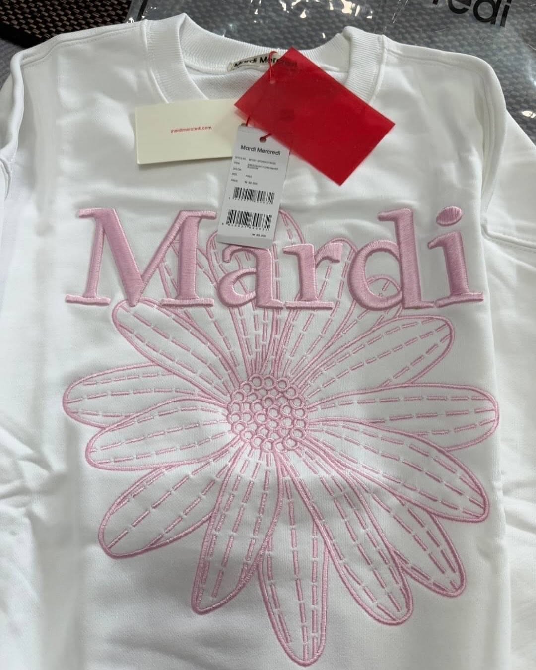 Mardi Mercredi SWEATSHIRT FLOWERMARDI NEEDLEWORK WHITE PINK - HADNES