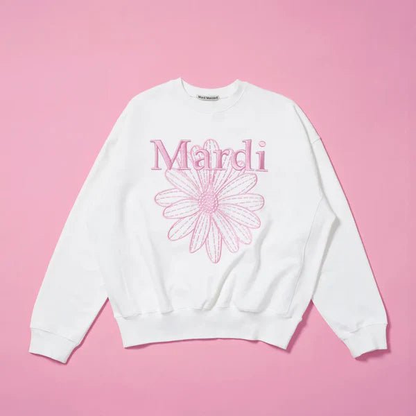 ●Mardi Mercredi●UNISEX SWEATSHIRT NEEDLEWORK_WHITE PINK MARDI MERCREDI | HADNES