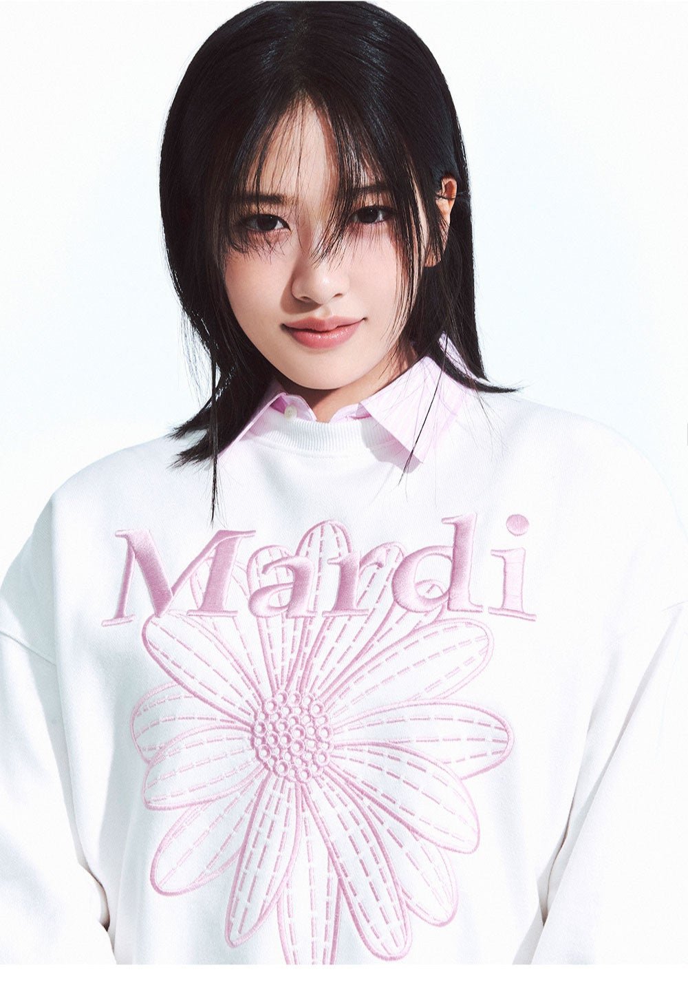 Mardi Mercredi SWEATSHIRT FLOWERMARDI NEEDLEWORK WHITE PINK - HADNES
